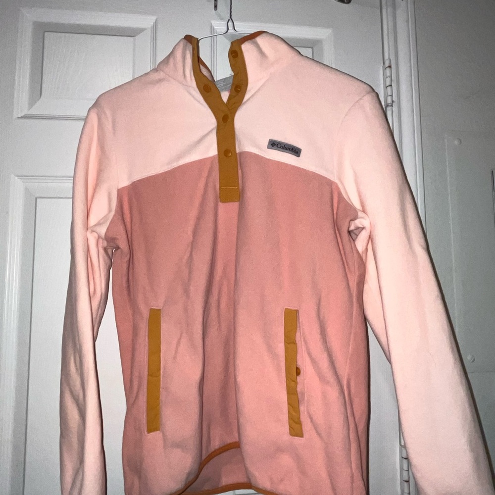 Columbia Girls' Pink & Tan Snap-Front Fleece Pullover